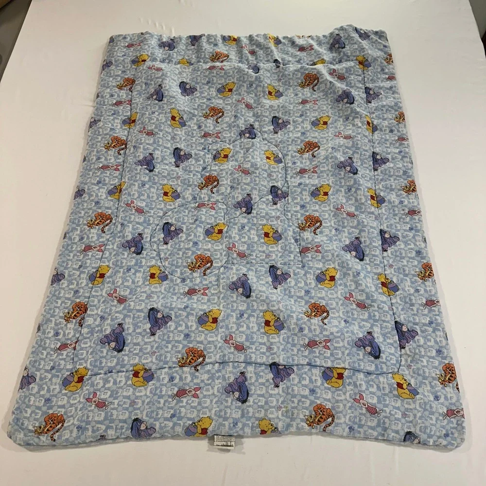 Disney Pooh Baby Crib Comforter Vintage Blue Cotton Winnie Tigger Eeyore 90s